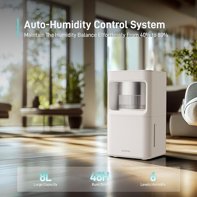 Zelngo Evaporative Humidifier for Bedroom, 2.11Gal/8L Quiet Humidifiers Large Room with SleepyTime, Aroma Diffuser, 6 Speeds, Top Fill, No White Dust, Auto Off Humidifier for Baby Nursery Home Office