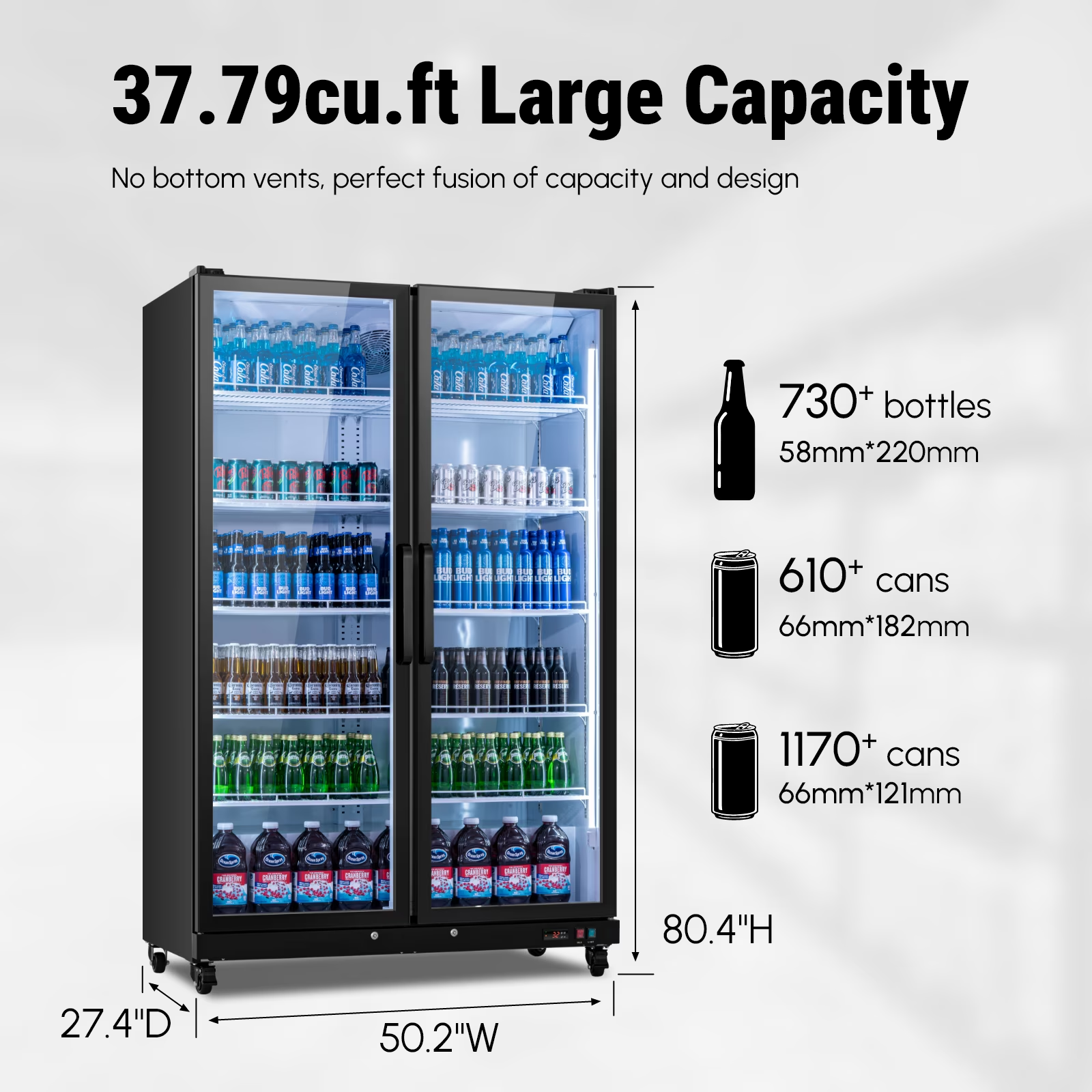 Empire Huize 37.79 Cu. Ft Commercial Refrigerator,1100 Cans Merchandiser Refrigerator with LED Light & Door Lock