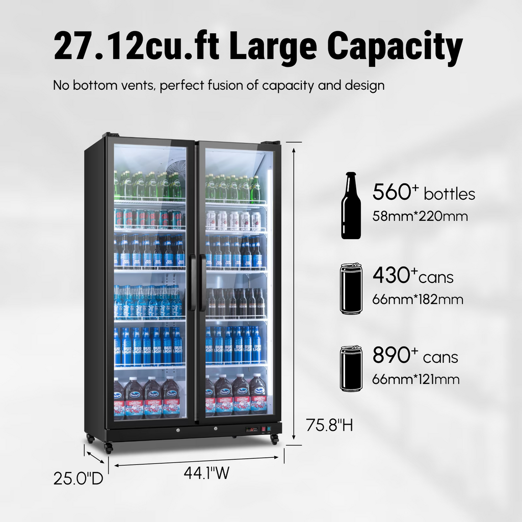 Empire Huize 27.12 Cu.Ft Commercial Refrigerator,800 Cans Merchandiser Refrigerator with LED Light & Door Lock