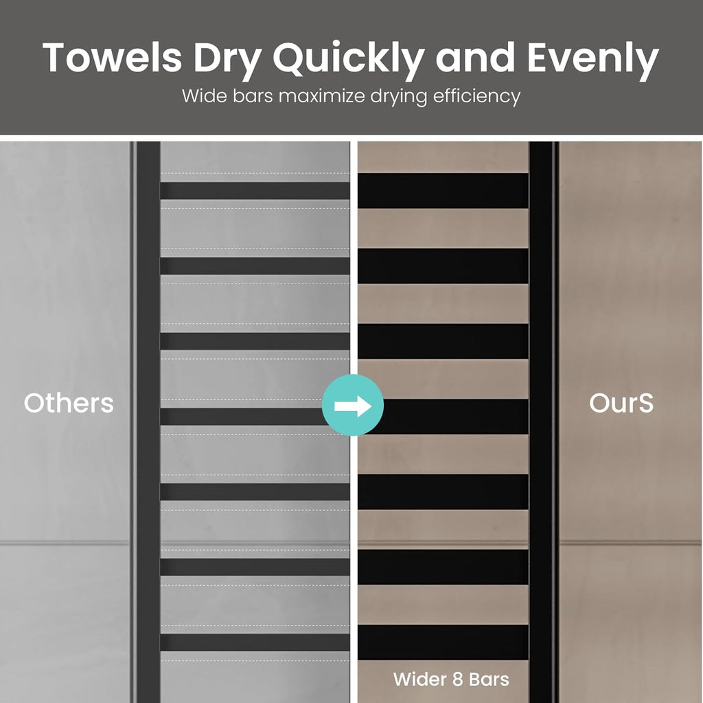Zelngo Heated Towel Rack for Bathroom, Smart Electric Towel Warmer, Timer, Fast Heating, Constant Temperature, Plug-in/Waterproof, Black, 8 Bars (Freestanding with Pulley Stand)