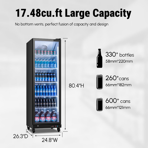 Empire Huize 17.48 Cu. Ft Commercial Refrigerator,350 Cans Merchandiser Refrigerator with LED Light & Adjustable Shelves