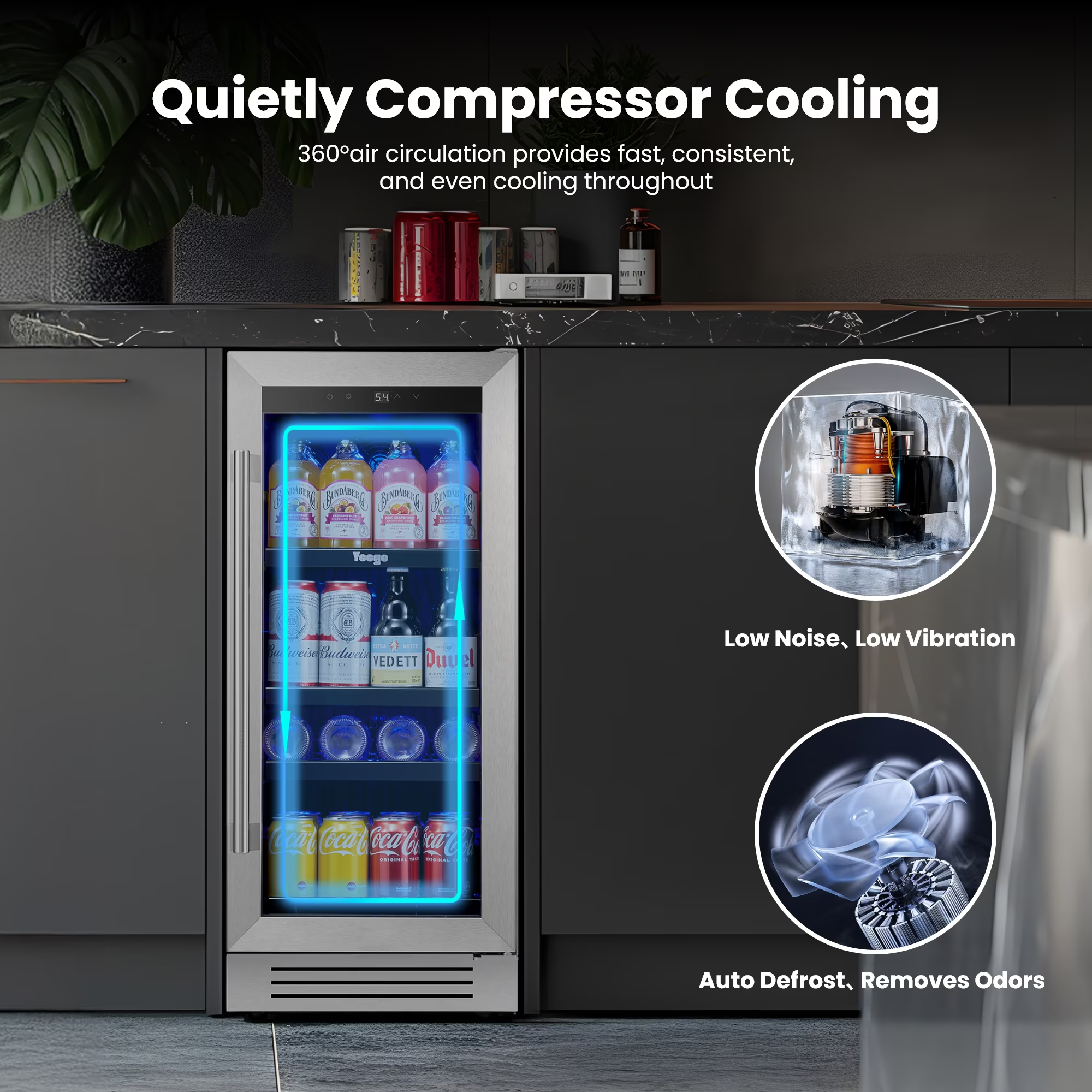 Yeego 24''Beverage Refrigerator,180 Cans Beverage Cooler Built-in or Freestanding for Drink Beer Soda
