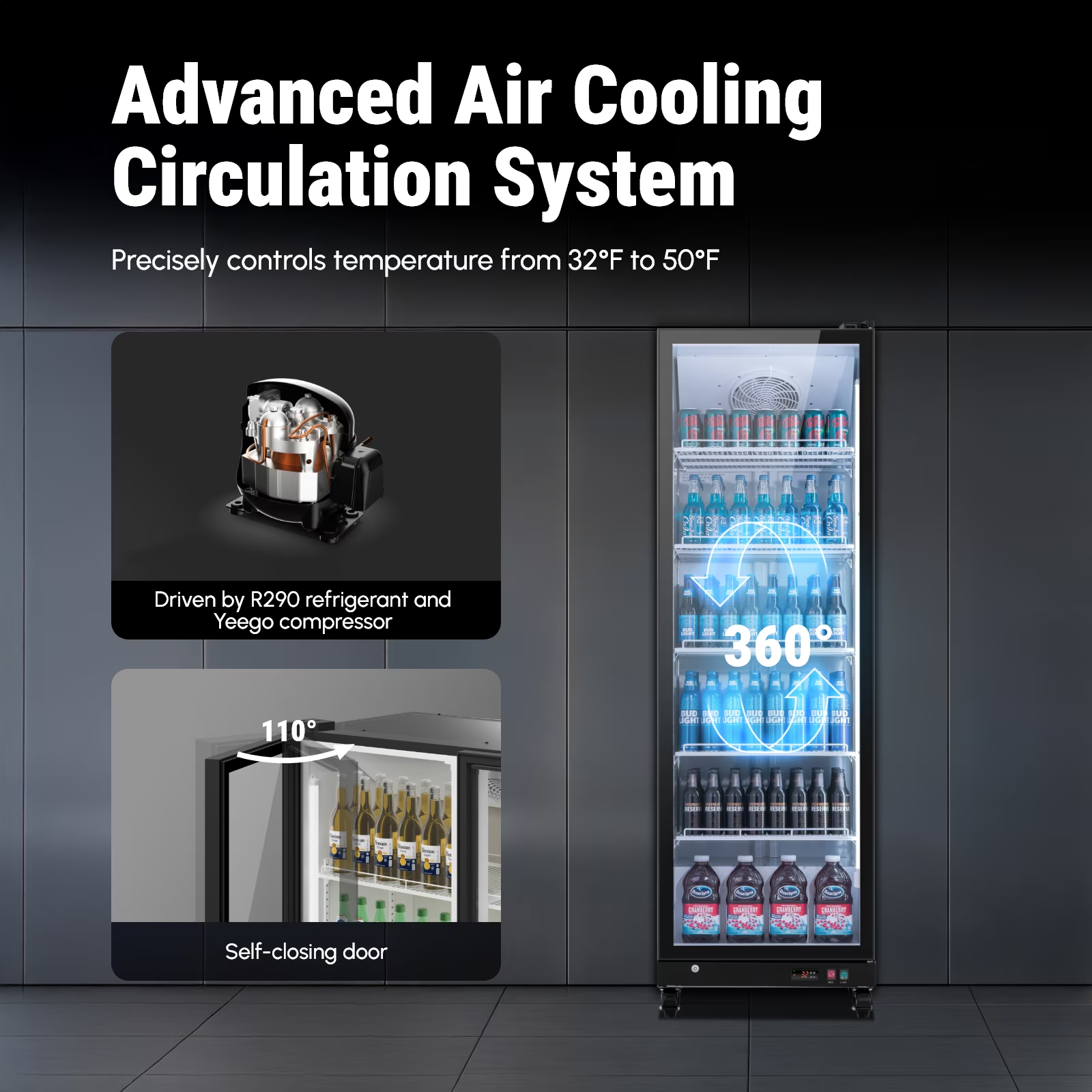 Empire Huize 17.48 Cu. Ft Commercial Refrigerator,350 Cans Merchandiser Refrigerator with LED Light & Adjustable Shelves