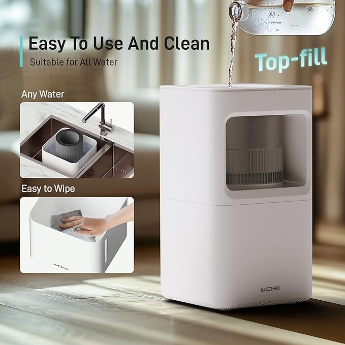 Zelngo Evaporative Humidifier for Bedroom, 2.11Gal/8L Quiet Humidifiers Large Room with SleepyTime, Aroma Diffuser, 6 Speeds, Top Fill, No White Dust, Auto Off Humidifier for Baby Nursery Home Office