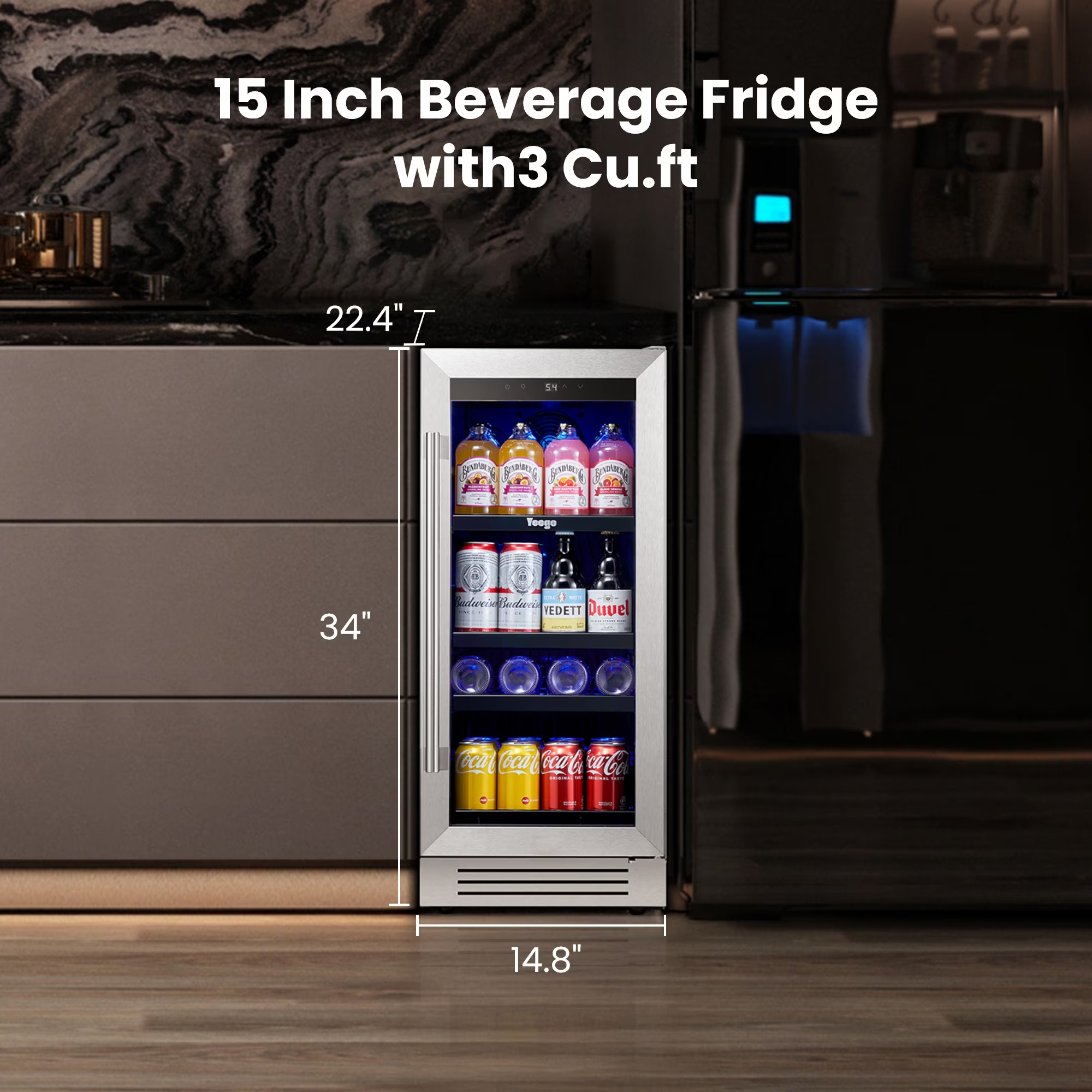 Yeego 24''Beverage Refrigerator,180 Cans Beverage Cooler Built-in or Freestanding for Drink Beer Soda
