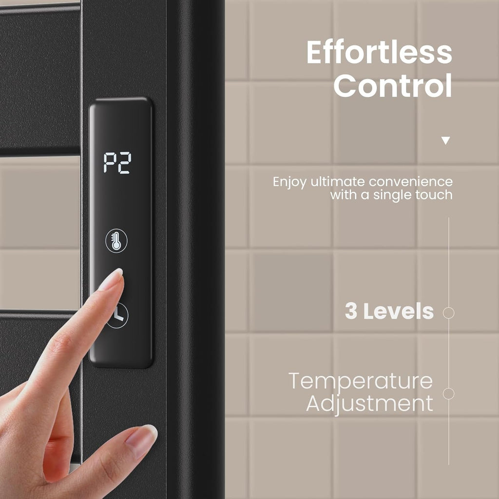 Zelngo Heated Towel Rack for Bathroom, Smart Electric Towel Warmer, Timer, Fast Heating, Constant Temperature, Plug-in/Waterproof, Black, 8 Bars (Freestanding with Pulley Stand)